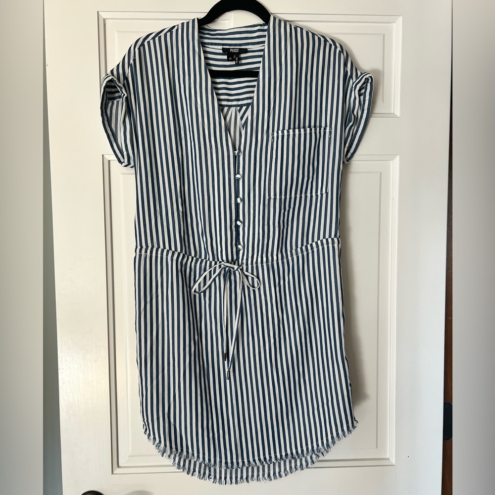 Rails Striped Tie-Waist Shirt Dress in Navy and White